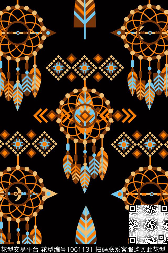 羽毛箭头波西米亚风格数码印花华亿平台下载（图片编号: 1061131） - 瓦栏（Walan）