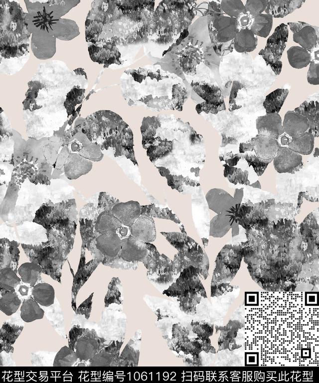 抽象花卉笔触数码印花华亿平台下载（图片编号: 1061192） - 瓦栏（Walan）