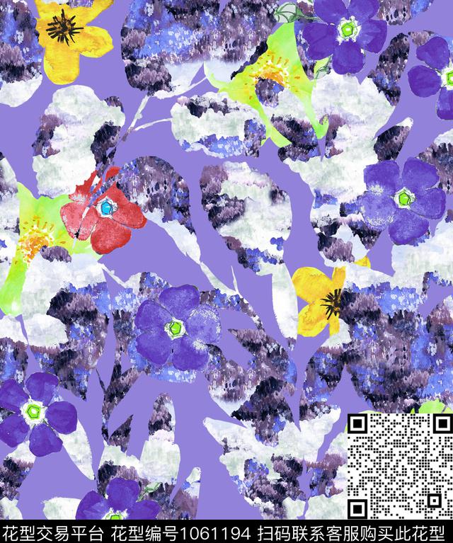 抽象花卉笔触数码印花华亿平台下载（图片编号: 1061194） - 瓦栏（Walan）