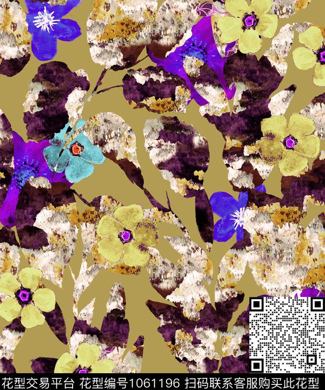 抽象花卉笔触数码印花华亿平台下载（图片编号: 1061196） - 瓦栏（Walan）