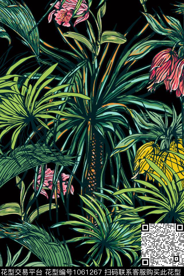 插画手绘花卉热带华亿平台数码印花华亿平台下载（图片编号: 1061267） - 瓦栏（Walan）