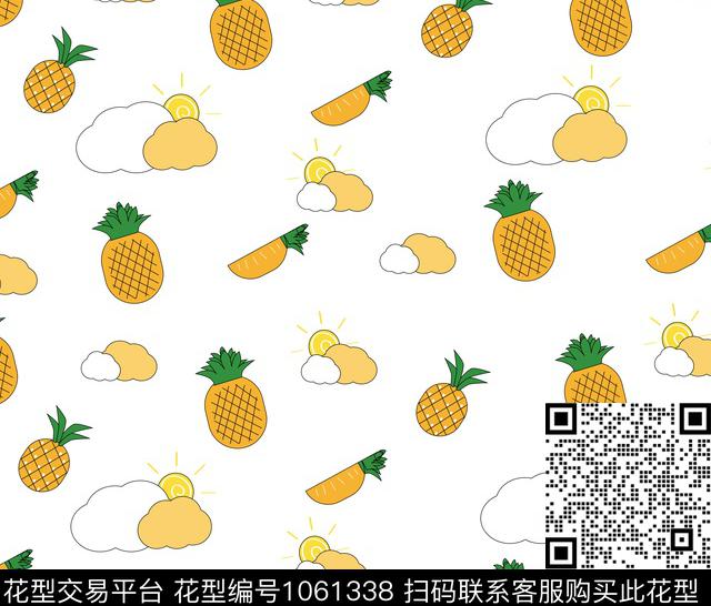 卡通动物菠萝床品传统印花华亿平台下载（图片编号: 1061338） - 瓦栏（Walan）