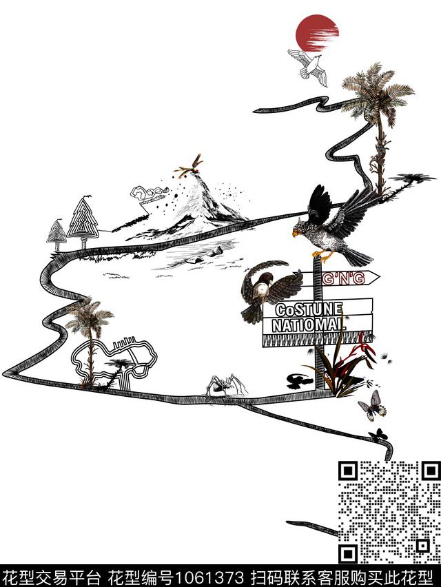 植物鸟/昆虫路径传统印花华亿平台下载（图片编号: 1061373） - 瓦栏（Walan）