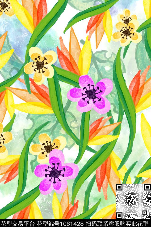 彩底花卉小碎花春夏华亿平台数码印花华亿平台下载（图片编号: 1061428） - 瓦栏（Walan）