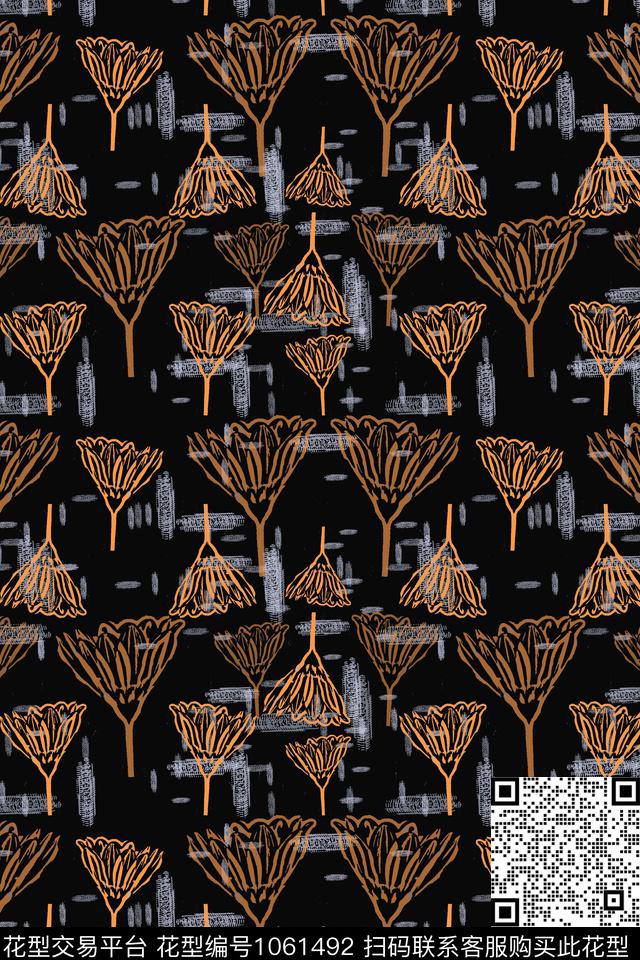 民族风风格化花卉线条笔触传统印花华亿平台下载（图片编号: 1061492） - 瓦栏（Walan）