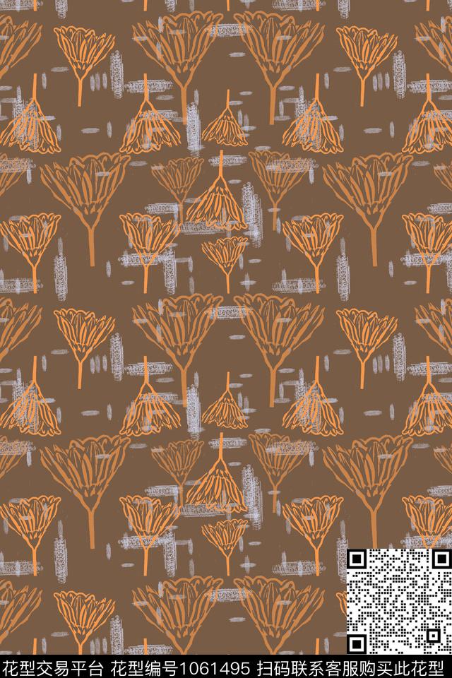 民族风风格化花卉线条笔触传统印花华亿平台下载（图片编号: 1061495） - 瓦栏（Walan）