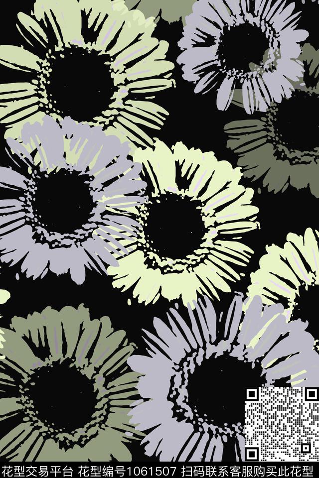 向日葵风格化花卉男装休闲花卉传统印花华亿平台下载（图片编号: 1061507） - 瓦栏（Walan）