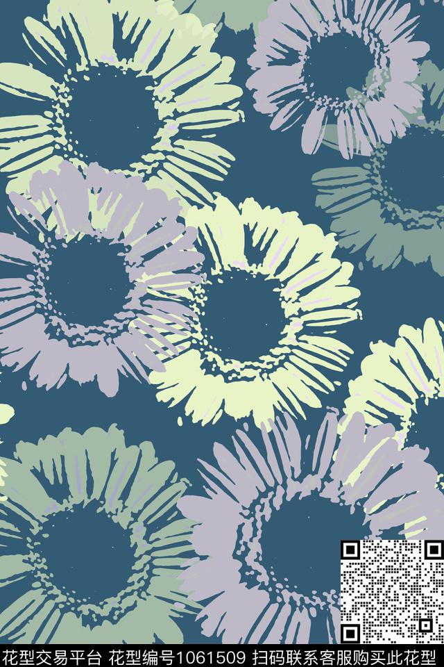 向日葵风格化花卉男装休闲花卉传统印花华亿平台下载（图片编号: 1061509） - 瓦栏（Walan）