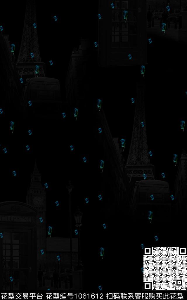 抽象建筑绿植树叶数码印花华亿平台下载（图片编号: 1061612） - 瓦栏（Walan）