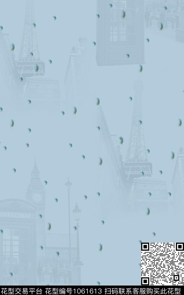 抽象建筑绿植树叶数码印花华亿平台下载（图片编号: 1061613） - 瓦栏（Walan）