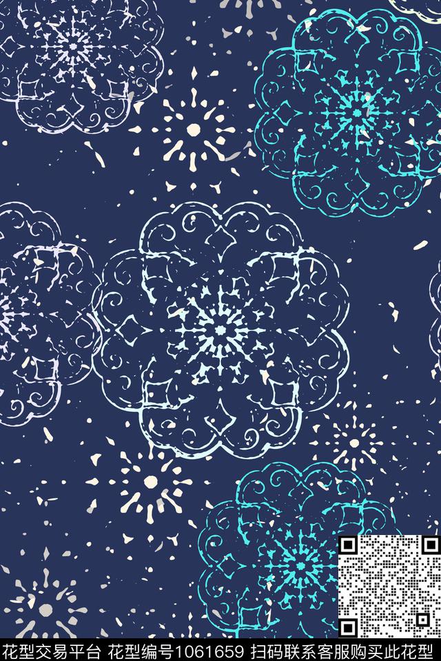 抽象花卉民族花卉圆圈与波点传统印花华亿平台下载（图片编号: 1061659） - 瓦栏（Walan）