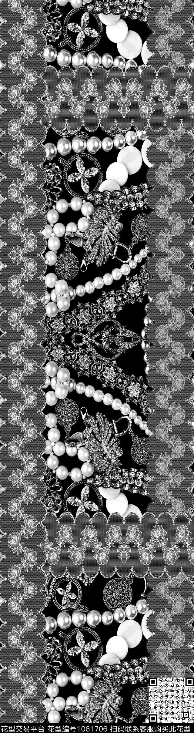 黑白华亿平台珠宝宝石中长巾数码印花华亿平台下载（图片编号: 1061706） - 瓦栏（Walan）