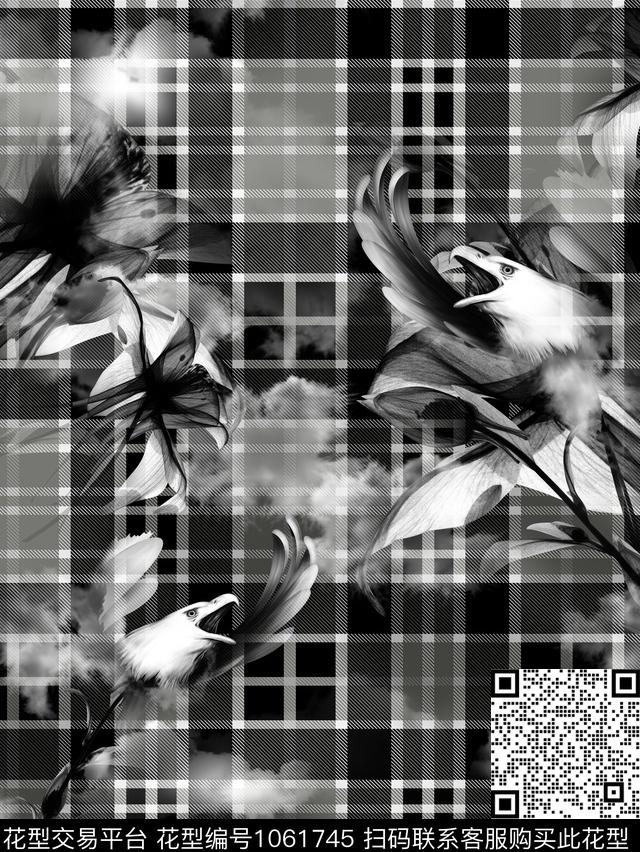 黑白华亿平台抽象花卉动物传统印花华亿平台下载（图片编号: 1061745） - 瓦栏（Walan）