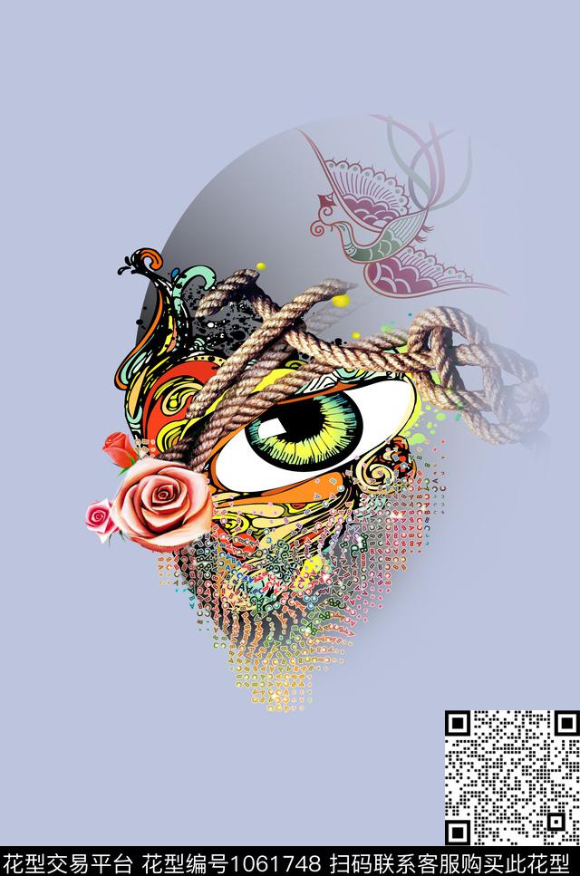 字母眼睛花卉数码印花华亿平台下载（图片编号: 1061748） - 瓦栏（Walan）