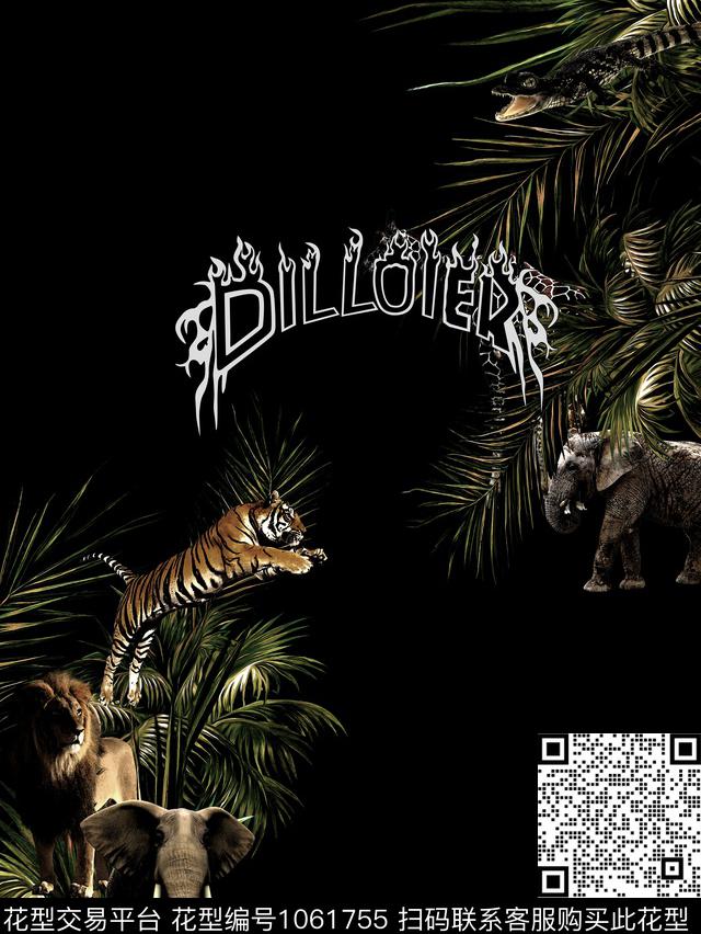 字母老虎棕榈树数码印花华亿平台下载（图片编号: 1061755） - 瓦栏（Walan）