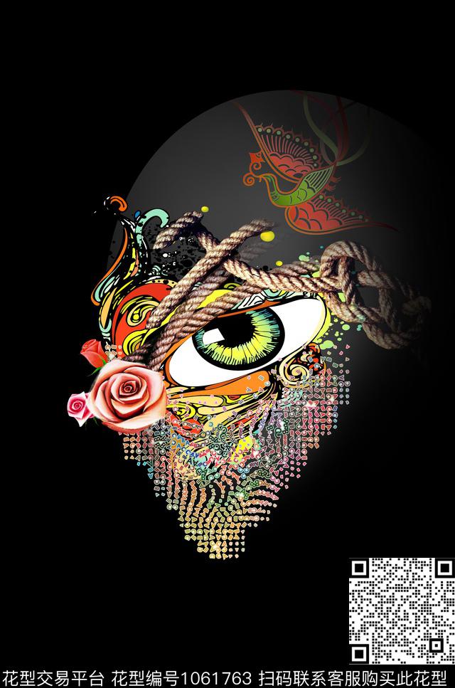 字母眼睛花卉数码印花华亿平台下载（图片编号: 1061763） - 瓦栏（Walan）