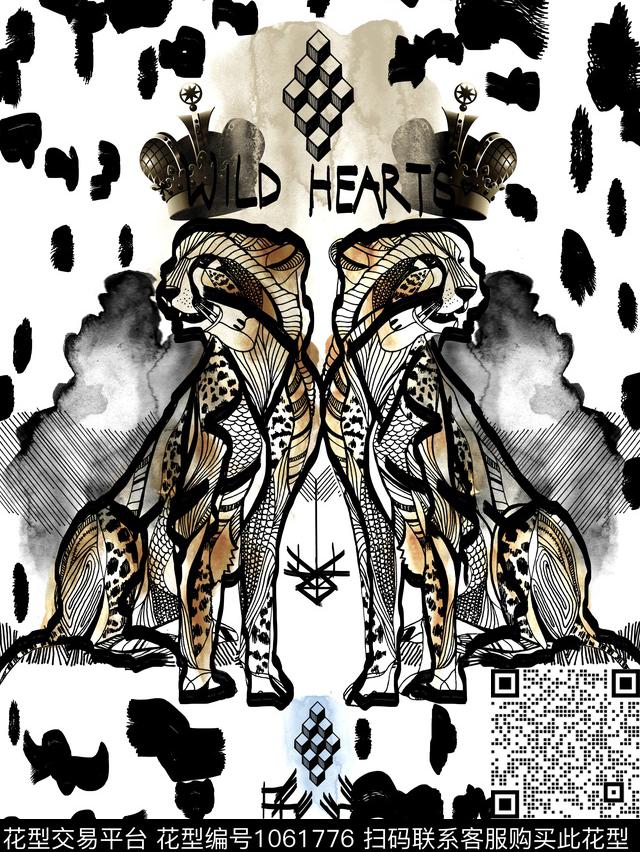 豹子手绘花卉对称花数码印花华亿平台下载（图片编号: 1061776） - 瓦栏（Walan）