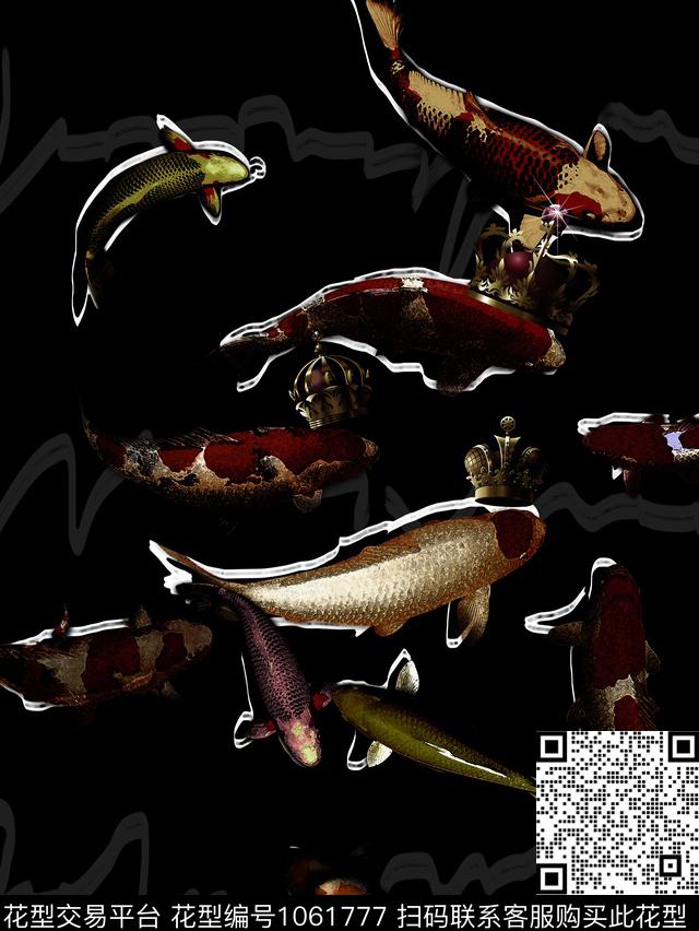 鱼手绘花卉锦鲤数码印花华亿平台下载（图片编号: 1061777） - 瓦栏（Walan）