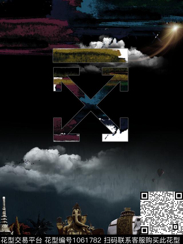 笔触泰国元素offwhite数码印花华亿平台下载（图片编号: 1061782） - 瓦栏（Walan）