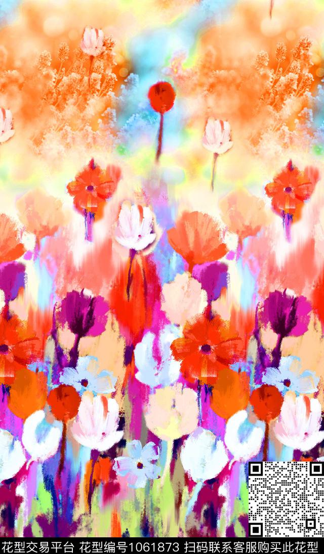郁金香水彩花卉手绘花卉数码印花华亿平台下载（图片编号: 1061873） - 瓦栏（Walan）
