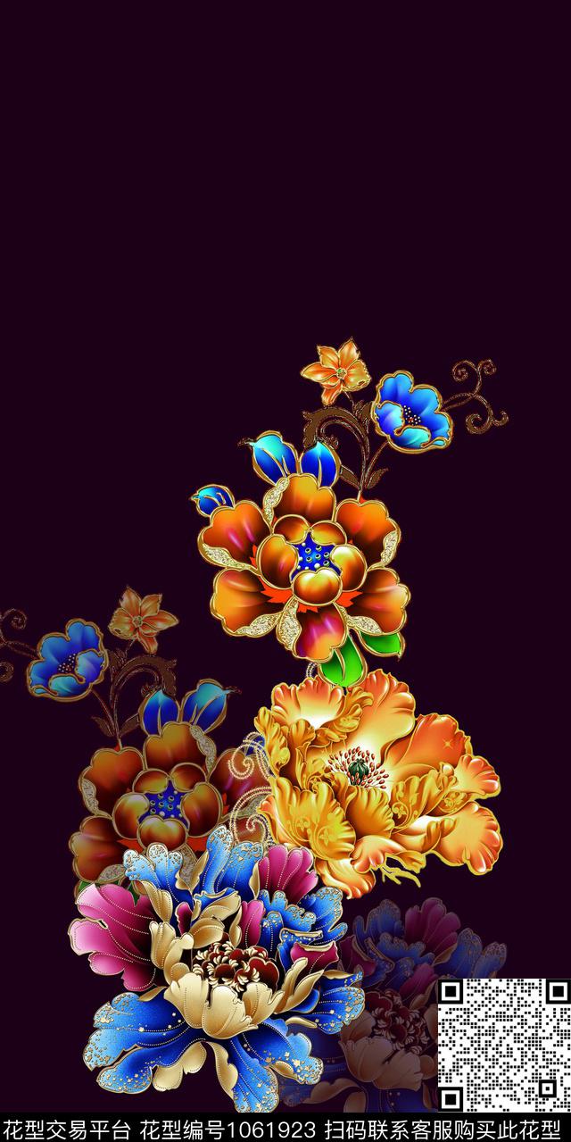 牡丹中国风定位花旗袍数码印花华亿平台下载（图片编号: 1061923） - 瓦栏（Walan）