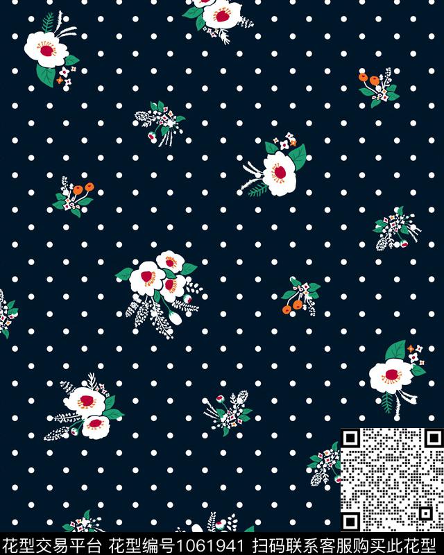 波点黑底花卉小碎花传统印花华亿平台下载（图片编号: 1061941） - 瓦栏（Walan）