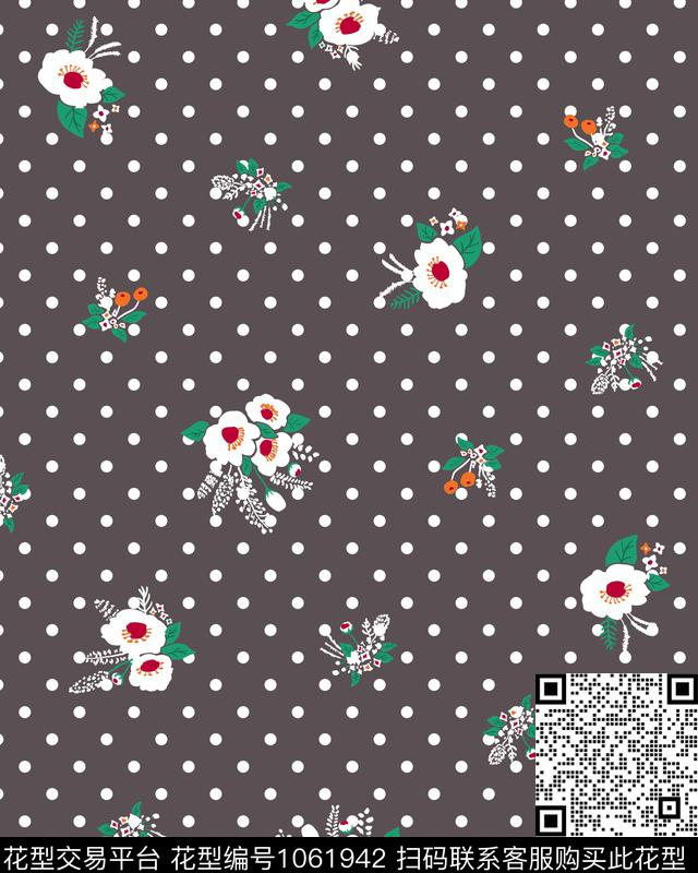 波点黑底花卉小碎花传统印花华亿平台下载（图片编号: 1061942） - 瓦栏（Walan）