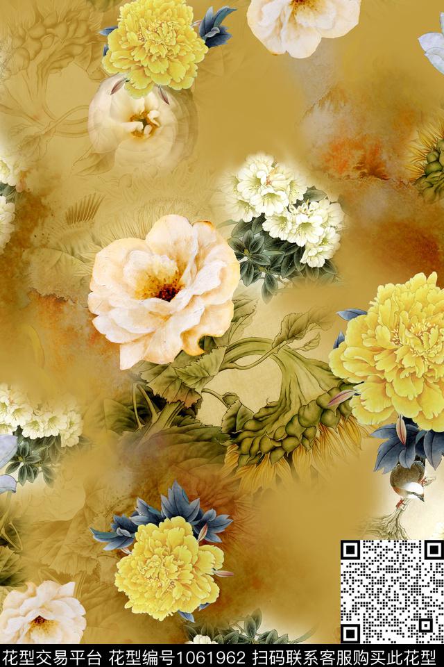 肌理牡丹中国风数码印花华亿平台下载（图片编号: 1061962） - 瓦栏（Walan）