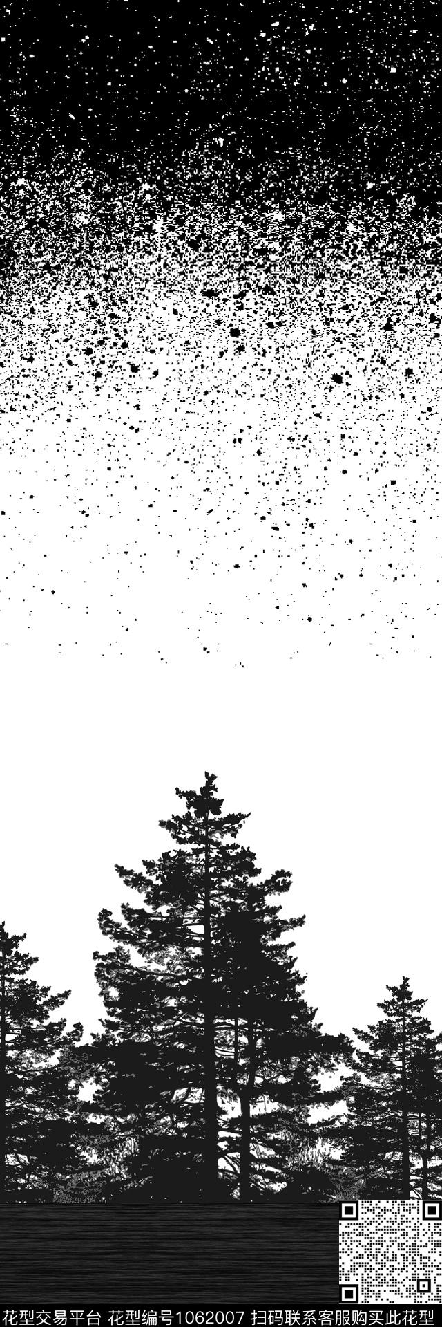 树定位花黑白华亿平台传统印花华亿平台下载（图片编号: 1062007） - 瓦栏（Walan）