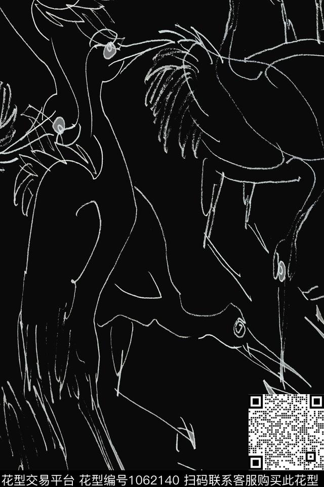 仙鹤签字笔印花男装休闲花卉传统印花华亿平台下载（图片编号: 1062140） - 瓦栏（Walan）