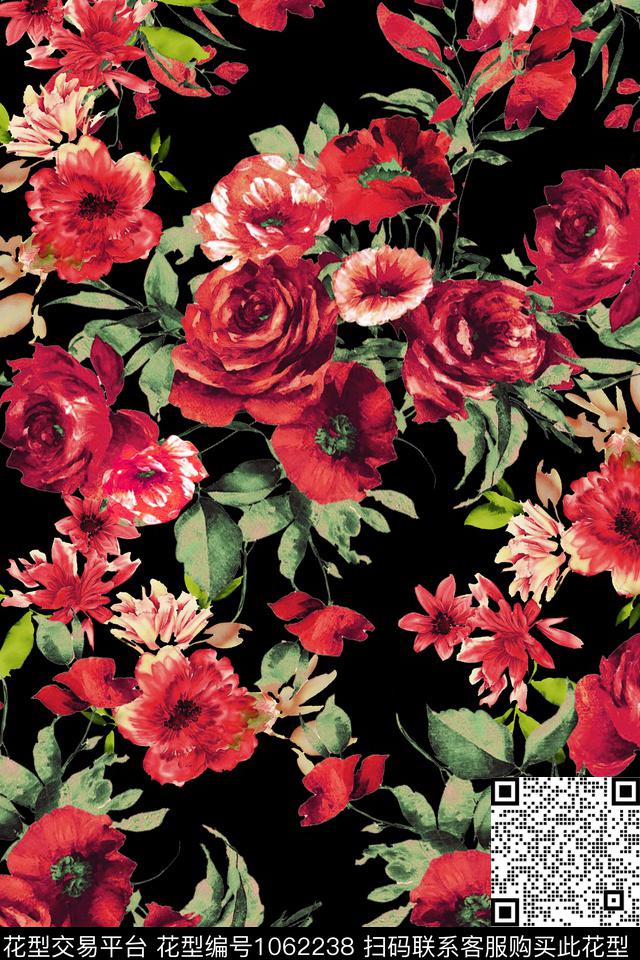 花卉复古油画华亿平台数码印花华亿平台下载（图片编号: 1062238） - 瓦栏（Walan）