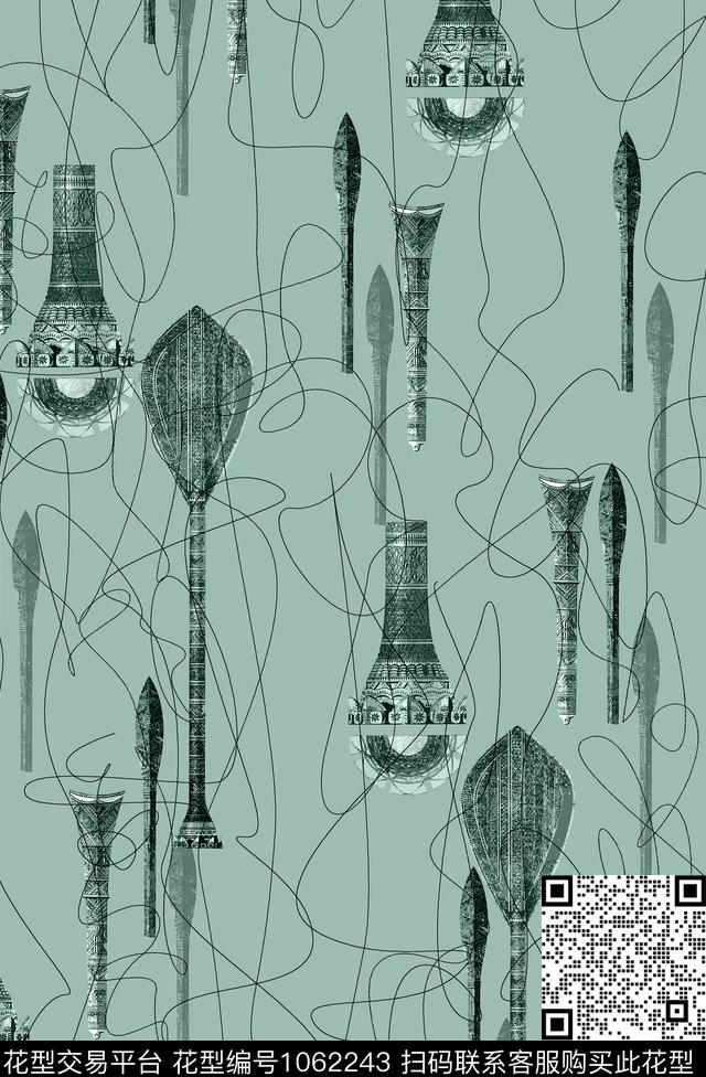 线团工具复古怀旧数码印花华亿平台下载（图片编号: 1062243） - 瓦栏（Walan）