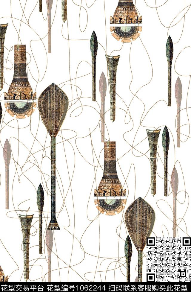 线团工具复古怀旧数码印花华亿平台下载（图片编号: 1062244） - 瓦栏（Walan）