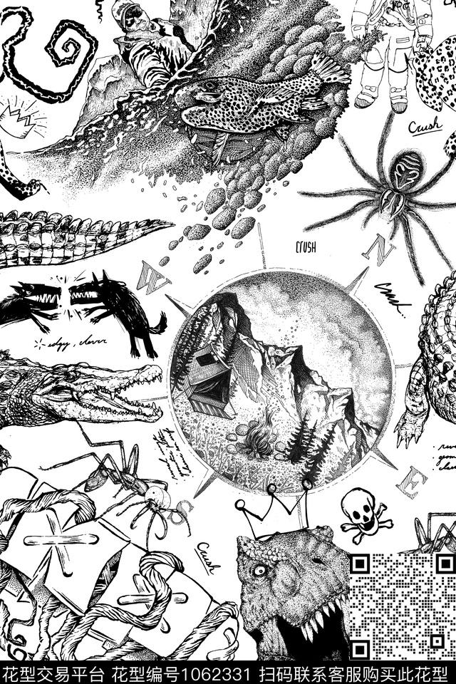 黑白华亿平台黑白动物纹Fei-男装数码印花华亿平台下载（图片编号: 1062331） - 瓦栏（Walan）