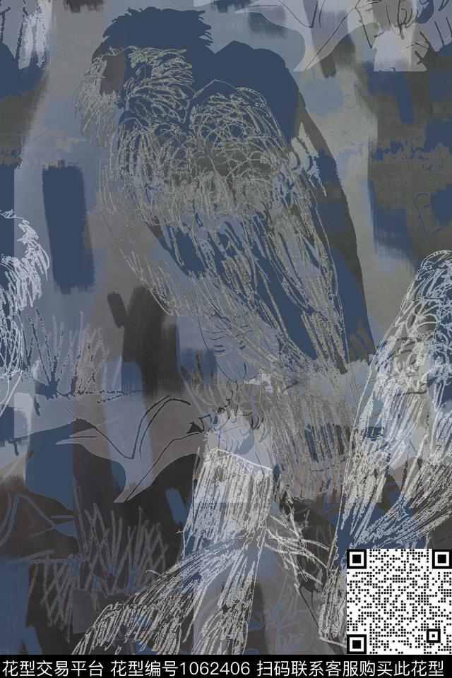 抽象花卉迷彩鸟昆虫图案数码印花华亿平台下载（图片编号: 1062406） - 瓦栏（Walan）