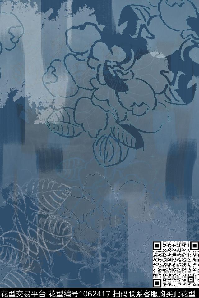 抽象花卉迷彩手绘线条笔触数码印花华亿平台下载（图片编号: 1062417） - 瓦栏（Walan）