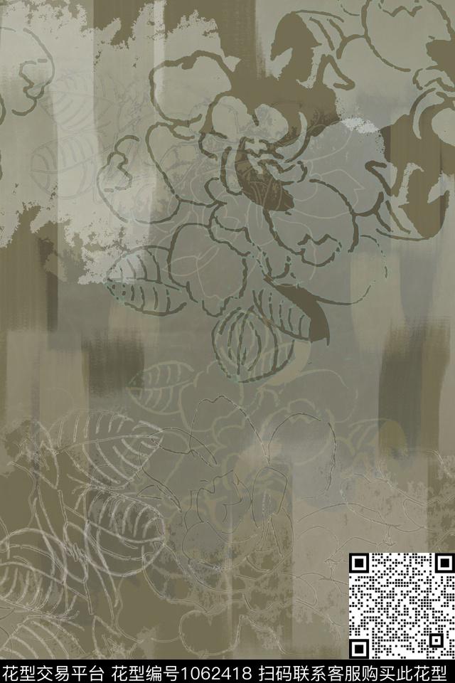 抽象花卉迷彩手绘线条笔触数码印花华亿平台下载（图片编号: 1062418） - 瓦栏（Walan）