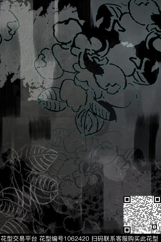 抽象花卉迷彩手绘线条笔触数码印花华亿平台下载（图片编号: 1062420） - 瓦栏（Walan）