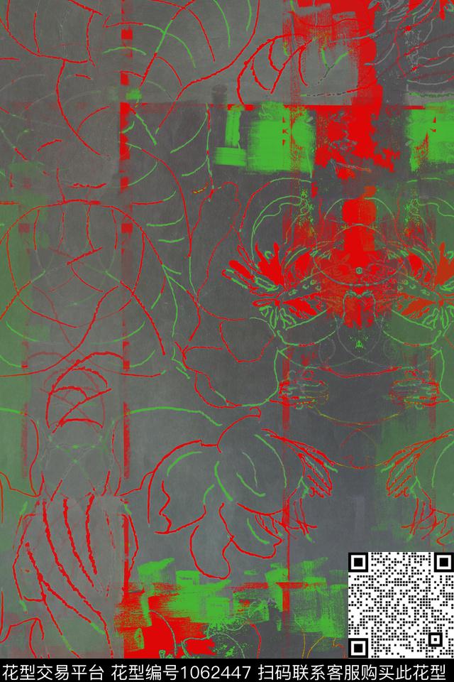 抽象花卉迷彩手绘线条笔触数码印花华亿平台下载（图片编号: 1062447） - 瓦栏（Walan）