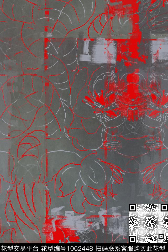 抽象花卉迷彩手绘线条笔触数码印花华亿平台下载（图片编号: 1062448） - 瓦栏（Walan）