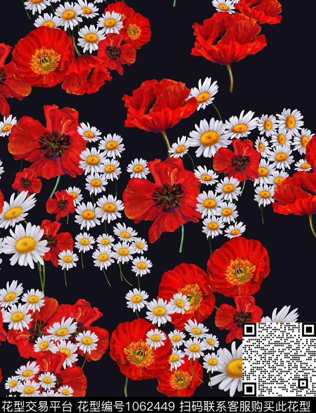 连衣裙清爽底花卉罂粟花数码印花华亿平台下载（图片编号: 1062449） - 瓦栏（Walan）