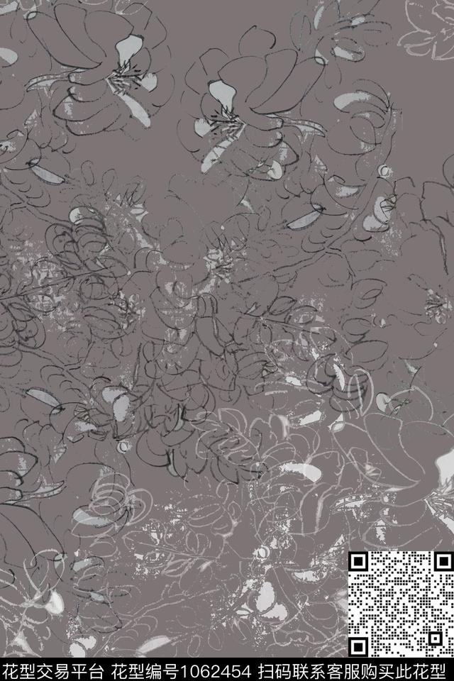 风格化花卉手绘线条笔触签字笔印花传统印花华亿平台下载（图片编号: 1062454） - 瓦栏（Walan）