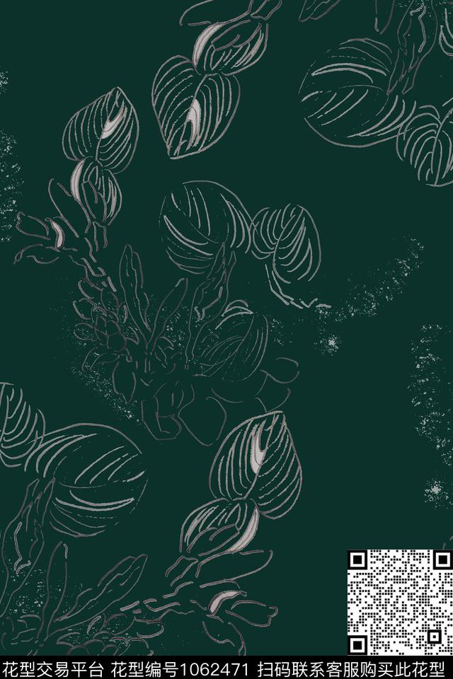 风格化花卉签字笔印花手绘线条笔触传统印花华亿平台下载（图片编号: 1062471） - 瓦栏（Walan）