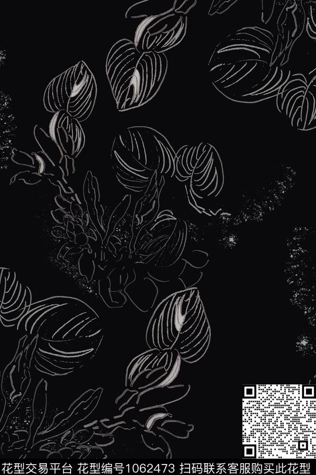 风格化花卉签字笔印花手绘线条笔触传统印花华亿平台下载（图片编号: 1062473） - 瓦栏（Walan）