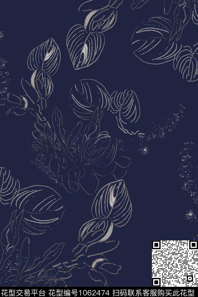 风格化花卉签字笔印花手绘线条笔触传统印花华亿平台下载（图片编号: 1062474） - 瓦栏（Walan）