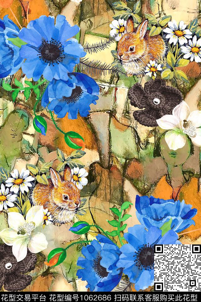 水彩花卉花卉油画纹理数码印花华亿平台下载（图片编号: 1062686） - 瓦栏（Walan）