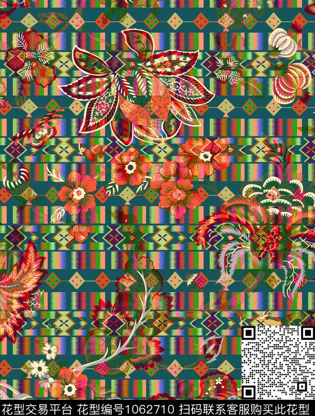 数码华亿平台民族风花卉数码印花华亿平台下载（图片编号: 1062710） - 瓦栏（Walan）