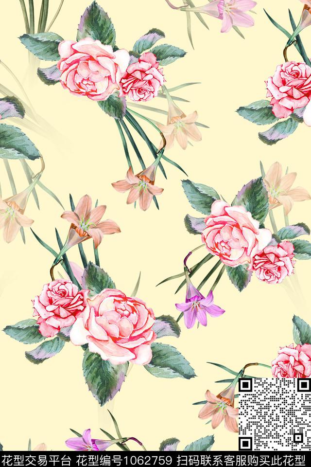 手绘花卉花卉水彩花卉数码印花华亿平台下载（图片编号: 1062759） - 瓦栏（Walan）