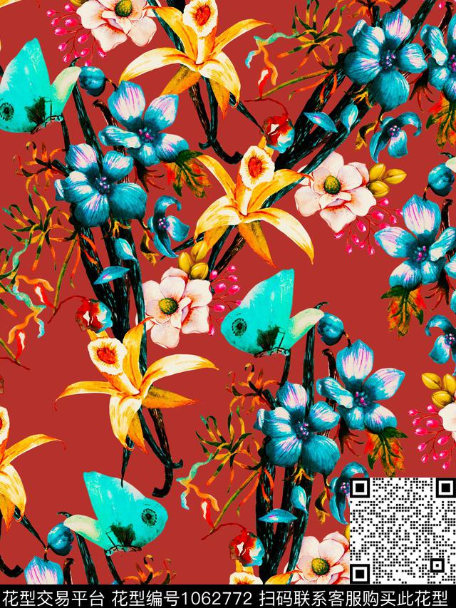 植物花卉手绘花卉数码印花华亿平台下载（图片编号: 1062772） - 瓦栏（Walan）