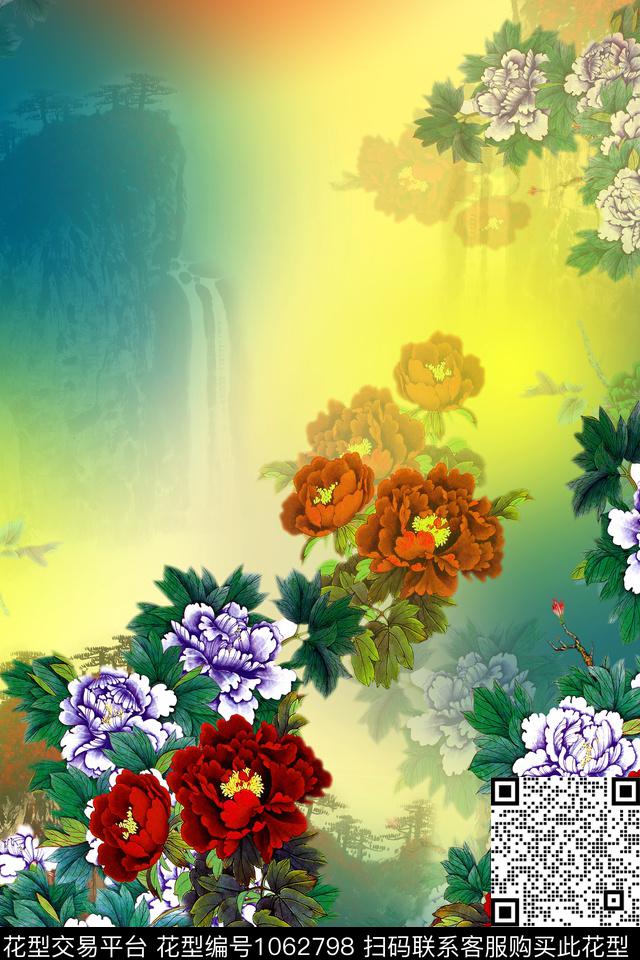 数码华亿平台定位花中国风数码印花华亿平台下载（图片编号: 1062798） - 瓦栏（Walan）